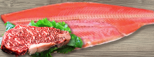 [SH-65] Frozen Salted [Sockeye] Side Piece & Beef Sirloin Steak